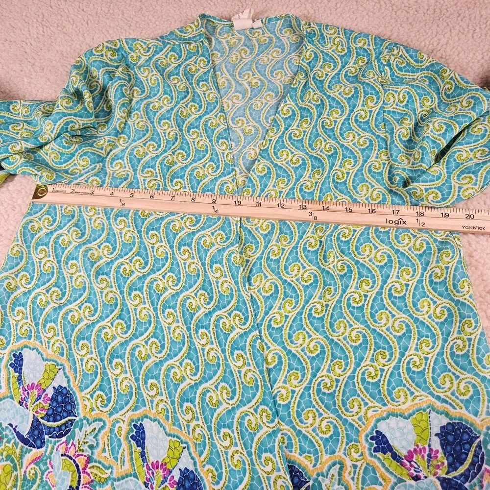 Lavender Honey Womens M Open Front Jacket Blue Green Paisley Art to Wear Kimono